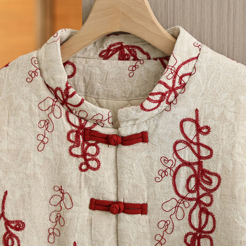 Kurtka zimowa damska Buddha Stones z długim rękawem, kołnierzem stójką i guzikami typu żaba, z bawełnianą podszewką i kieszeniami - image 1