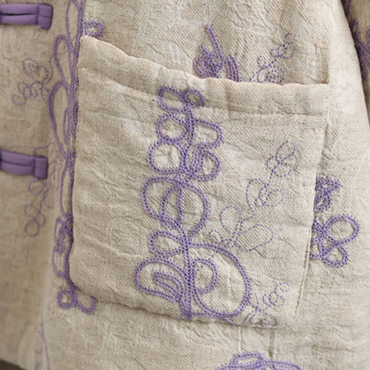 Kurtka zimowa damska Buddha Stones z długim rękawem, kołnierzem stójką i guzikami typu żaba, z bawełnianą podszewką i kieszeniami - image 14