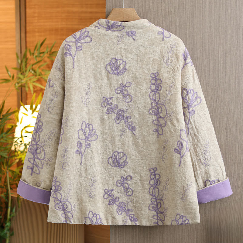 Kurtka zimowa damska Buddha Stones z długim rękawem, kołnierzem stójką i guzikami typu żaba, z bawełnianą podszewką i kieszeniami - image 8