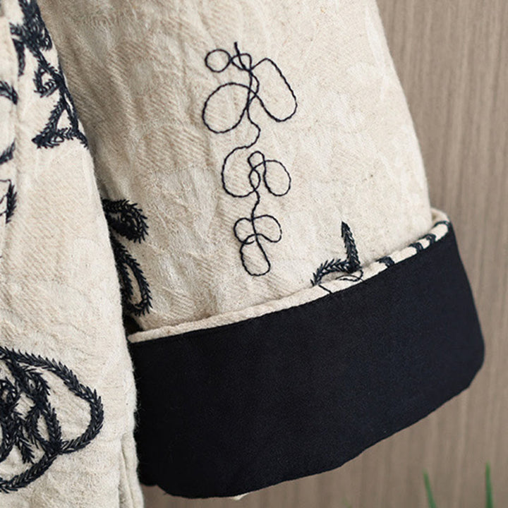 Kurtka zimowa damska Buddha Stones z długim rękawem, kołnierzem stójką i guzikami typu żaba, z bawełnianą podszewką i kieszeniami - image 24