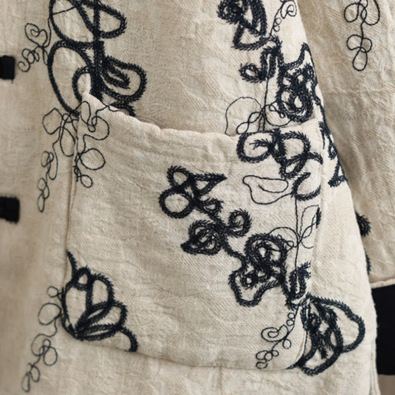 Kurtka zimowa damska Buddha Stones z długim rękawem, kołnierzem stójką i guzikami typu żaba, z bawełnianą podszewką i kieszeniami - image 23