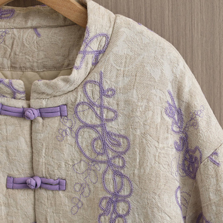 Kurtka zimowa damska Buddha Stones z długim rękawem, kołnierzem stójką i guzikami typu żaba, z bawełnianą podszewką i kieszeniami - image 11