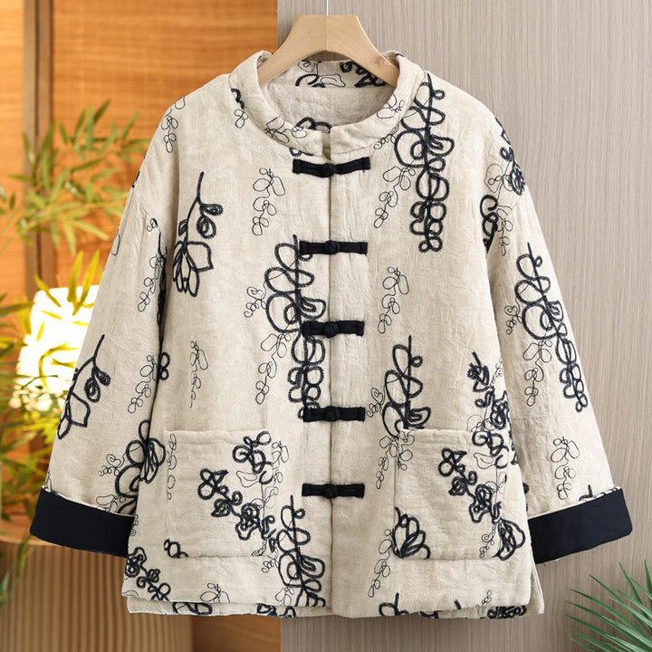 Kurtka zimowa damska Buddha Stones z długim rękawem, kołnierzem stójką i guzikami typu żaba, z bawełnianą podszewką i kieszeniami - Czarny - US14, UK/AU18, EU46 (2XL) - image 19