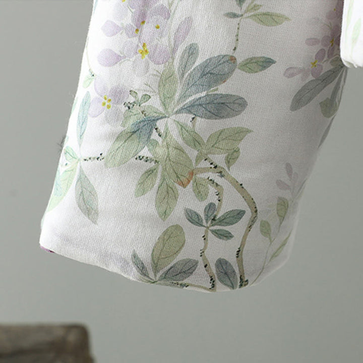 Kurtka damska z długim rękawem i bawełny z nadrukiem "Buddha Stones" z kwiatowym wzorem i żabimi guzikami - image 5