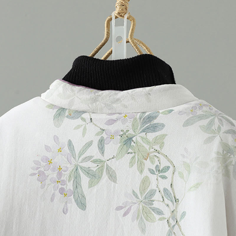 Kurtka damska z długim rękawem i bawełny z nadrukiem "Buddha Stones" z kwiatowym wzorem i żabimi guzikami - image 3