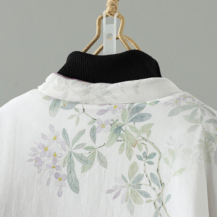 Kurtka damska z długim rękawem i bawełny z nadrukiem "Buddha Stones" z kwiatowym wzorem i żabimi guzikami - image 3