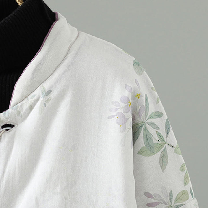 Kurtka damska z długim rękawem i bawełny z nadrukiem "Buddha Stones" z kwiatowym wzorem i żabimi guzikami - image 4