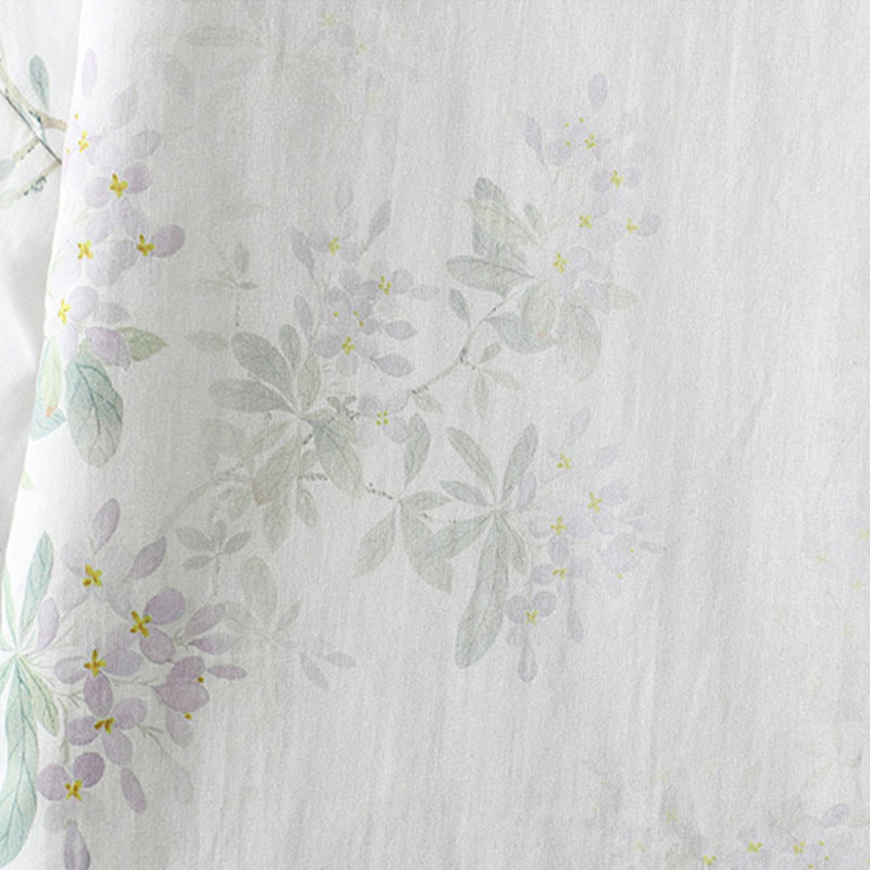 Kurtka damska z długim rękawem i bawełny z nadrukiem "Buddha Stones" z kwiatowym wzorem i żabimi guzikami - image 6