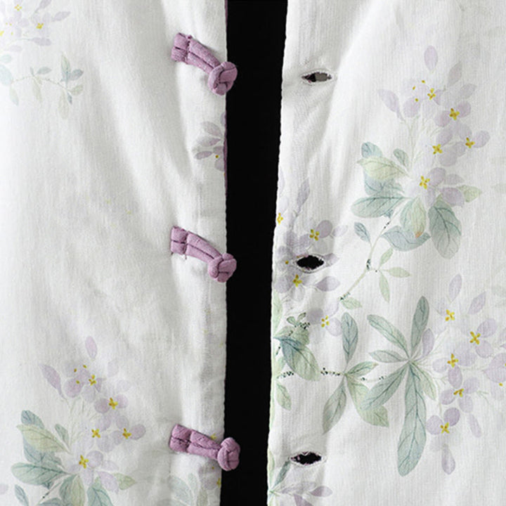 Kurtka damska z długim rękawem i bawełny z nadrukiem "Buddha Stones" z kwiatowym wzorem i żabimi guzikami - image 7