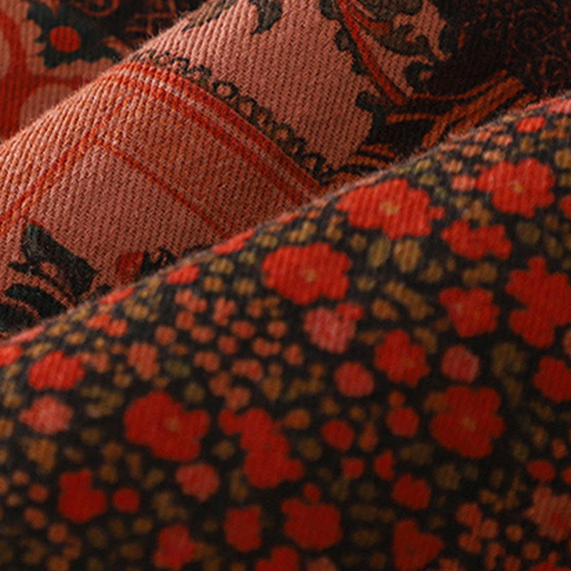 Kurtka termiczna damska z długim rękawem i nadrukiem w kwiaty w stylu etnicznym "Buddha Stones" z żabimi guzikami i bawełny - image 6