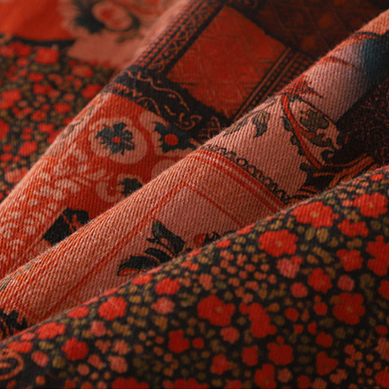 Kurtka termiczna damska z długim rękawem i nadrukiem w kwiaty w stylu etnicznym "Buddha Stones" z żabimi guzikami i bawełny - image 7