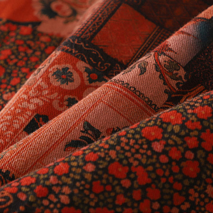 Kurtka termiczna damska z długim rękawem i nadrukiem w kwiaty w stylu etnicznym "Buddha Stones" z żabimi guzikami i bawełny - image 7