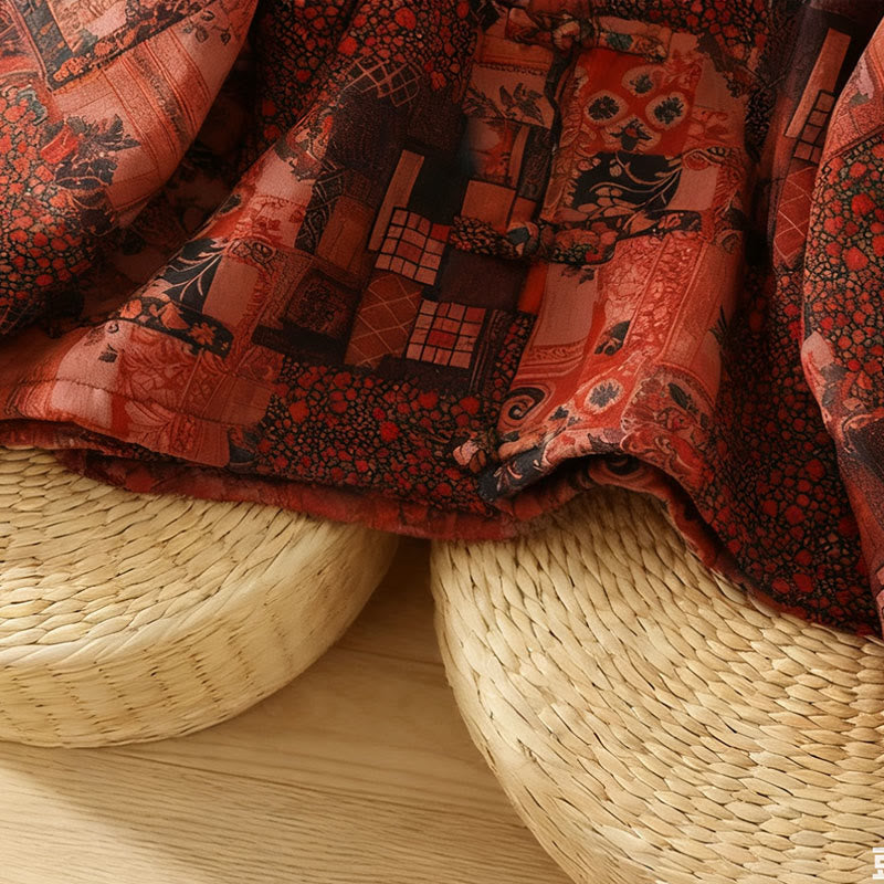 Kurtka termiczna damska z długim rękawem i nadrukiem w kwiaty w stylu etnicznym "Buddha Stones" z żabimi guzikami i bawełny - image 10