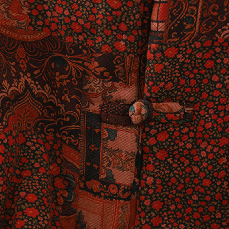 Kurtka termiczna damska z długim rękawem i nadrukiem w kwiaty w stylu etnicznym "Buddha Stones" z żabimi guzikami i bawełny - image 8