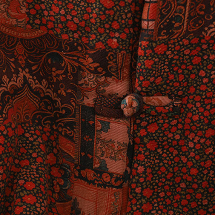 Kurtka termiczna damska z długim rękawem i nadrukiem w kwiaty w stylu etnicznym "Buddha Stones" z żabimi guzikami i bawełny - image 8