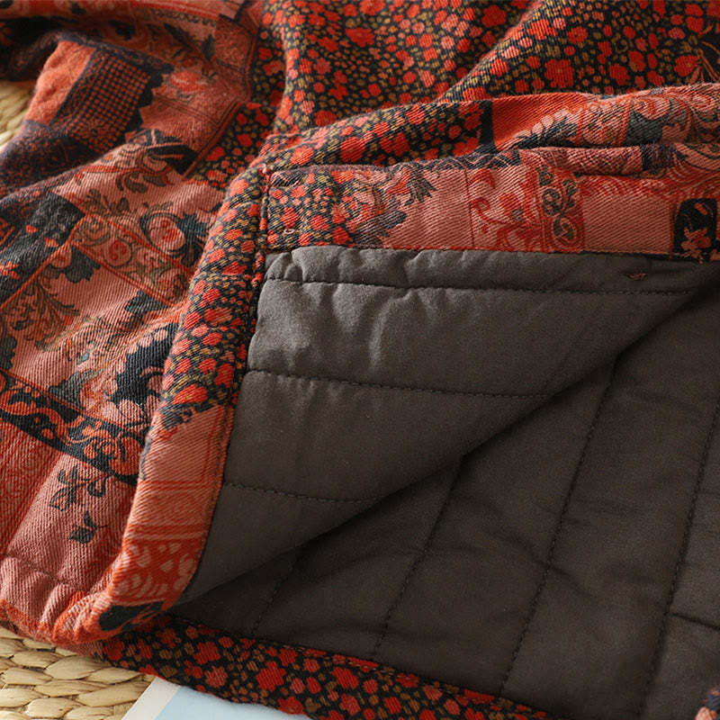 Kurtka termiczna damska z długim rękawem i nadrukiem w kwiaty w stylu etnicznym "Buddha Stones" z żabimi guzikami i bawełny - image 11