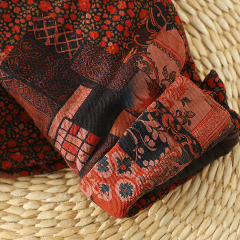 Kurtka termiczna damska z długim rękawem i nadrukiem w kwiaty w stylu etnicznym "Buddha Stones" z żabimi guzikami i bawełny - image 9