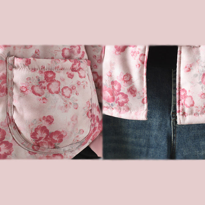 Kurtka damska Buddha Stones Commute w kolorze jasnoróżowym z nadrukiem kwiatowym i żabimi guzikami z bawełny z długim rękawem - image 9