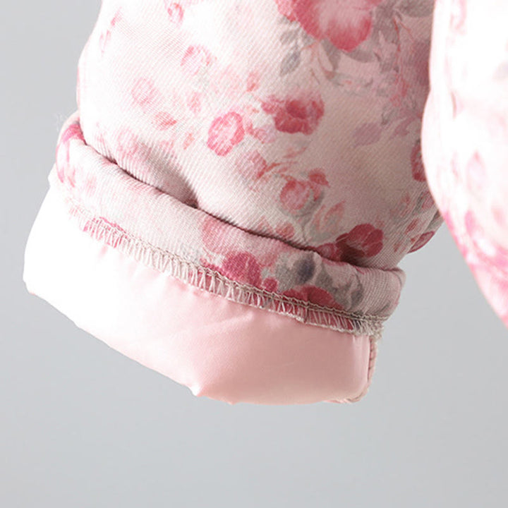 Kurtka damska Buddha Stones Commute w kolorze jasnoróżowym z nadrukiem kwiatowym i żabimi guzikami z bawełny z długim rękawem - image 7