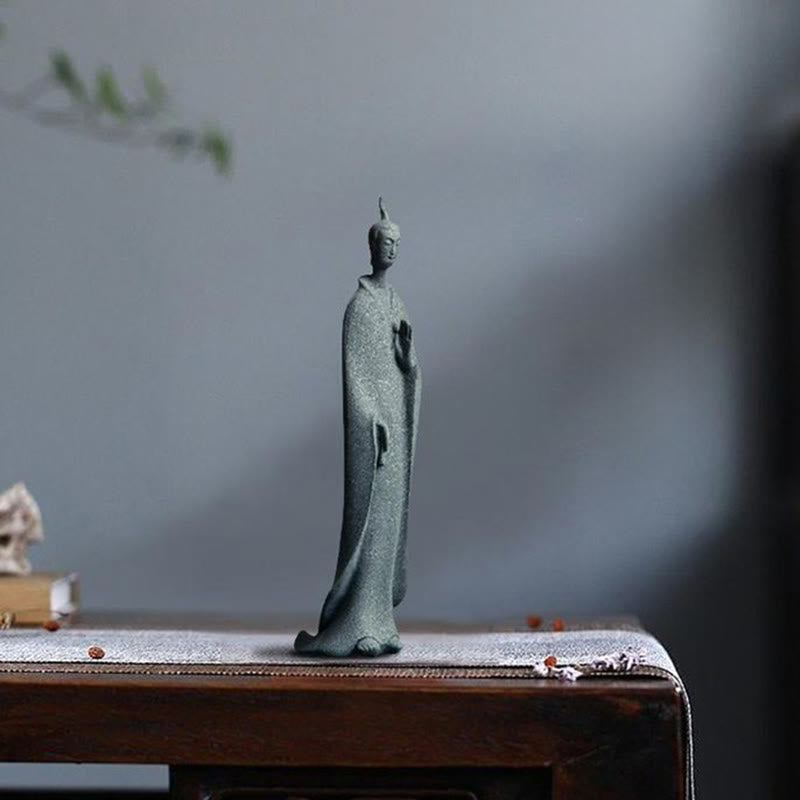 Buddha Stones Medytacja Stojący Budda Posąg z Piaskowca Dekoracja Domu 3,8*6,5*17 cm - image 1