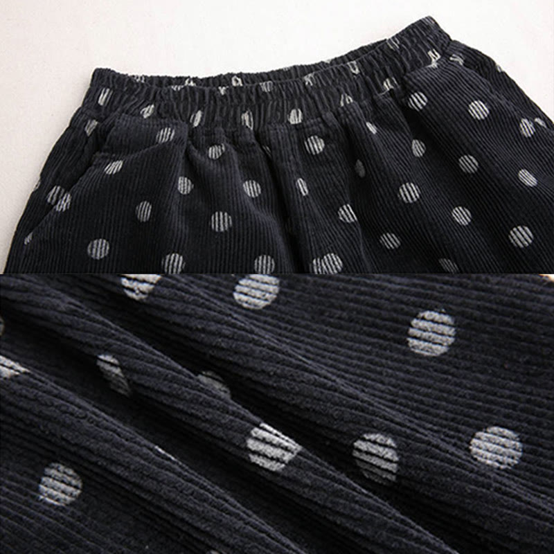 Damskie spodnie haremowe z nadrukiem w kropki z Buddha Stones z kolekcji "Jesień do pracy" z motywem sztruksu i kieszeniami - image 16