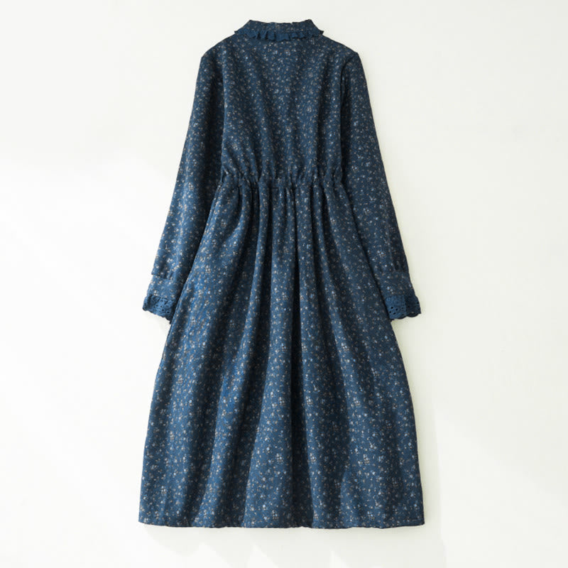 Sukienka midi z koronką i kwiatowym wzorem "Buddha Stones" z długim rękawem i kieszeniami, wykonana z materiału sztruksowego - image 9