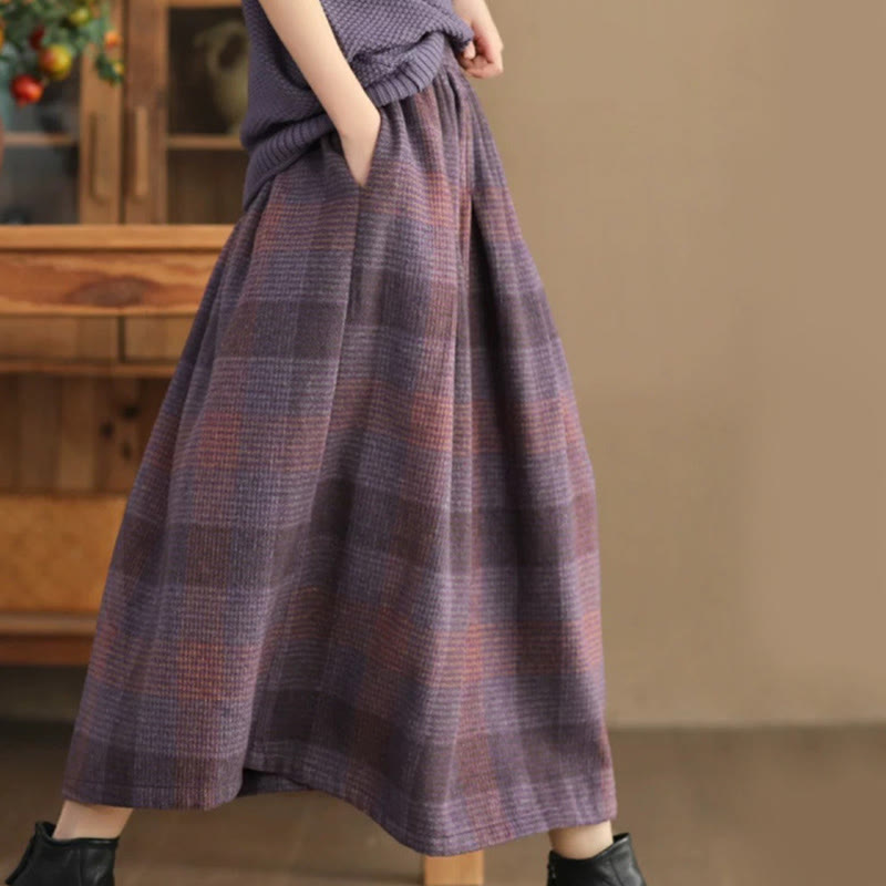 Spódnica zimowa damska Buddha Stones w kratę, bawełniana, termiczna, długość 7-8, z kieszeniami - MediumOrchid - US6, UK/AU10, EU38 (XL) - image 0