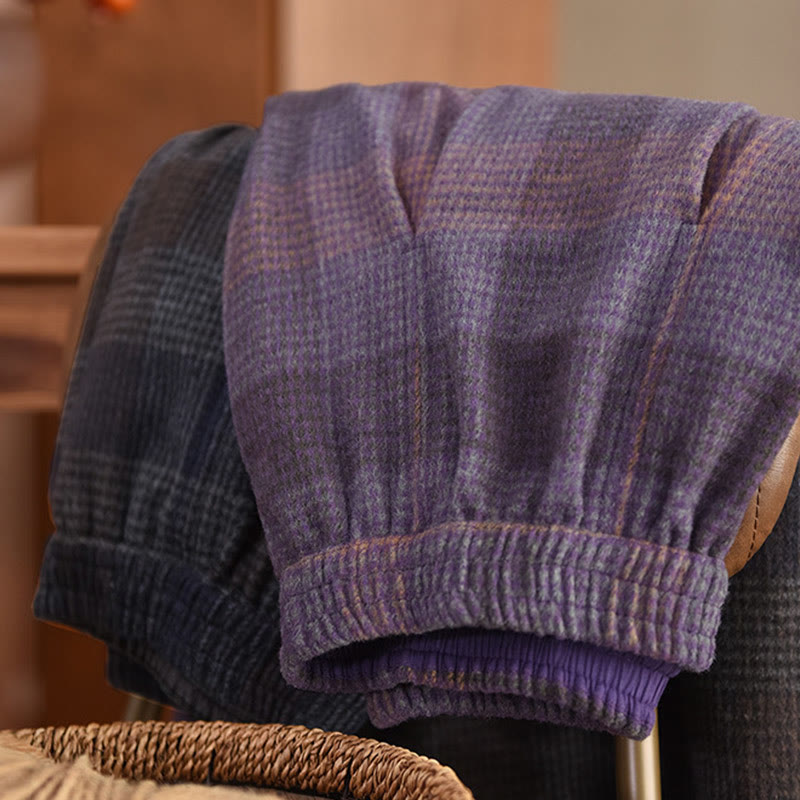 Spódnica zimowa damska Buddha Stones w kratę, bawełniana, termiczna, długość 7-8, z kieszeniami - image 4