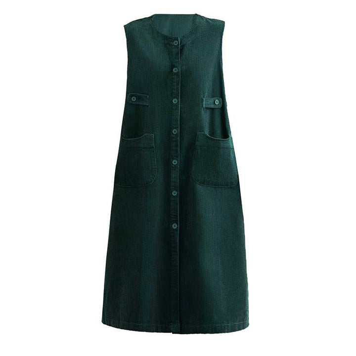 Sukienka midi bez rękawów z kieszeniami i guzikami Buddha Stones Pure Colo - image 13