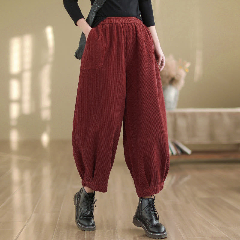 Spodnie haremki damskie z grubego sztruksu z kieszeniami i gładkim elastycznym pasem w motywy Buddha Stones - Cegła ogniotrwała - US8-10，UK/AU12-14，EU40-42 (2XL) - image 12