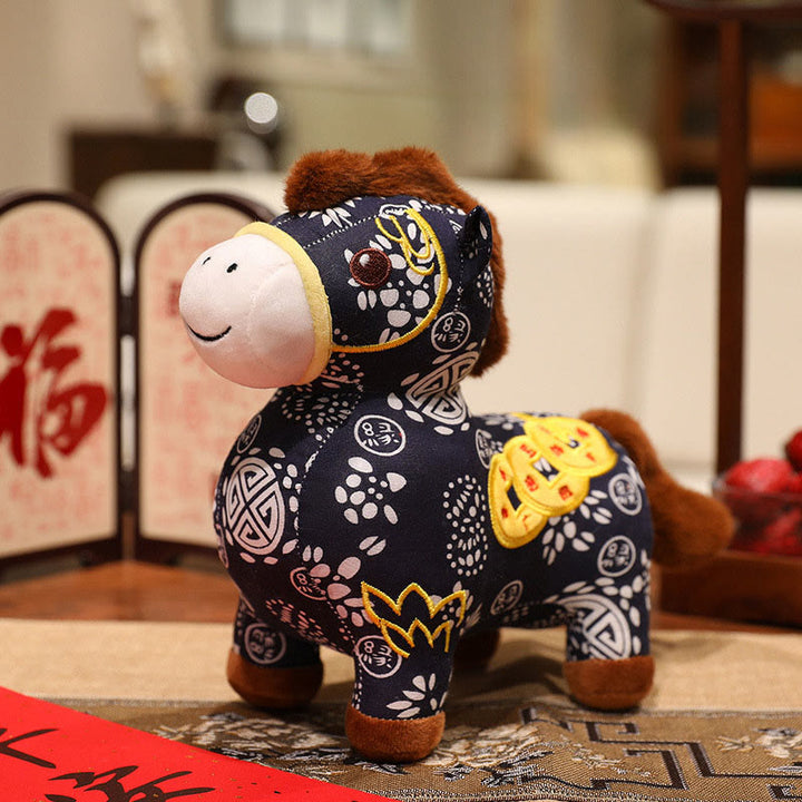 Buddha Stones Rok Konia Miedziane Monety Pluszowa Lalka Dekoracja Domu - Stalowoniebieski - 21*10*22 cm - image 7