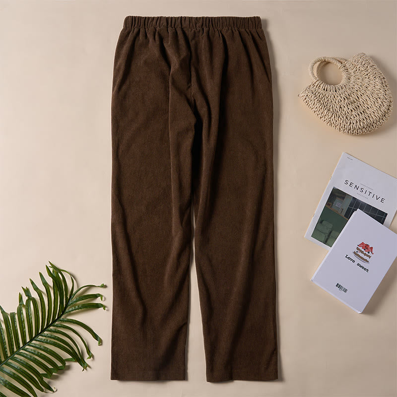 Spodnie damskie sztruksowe w jednolitym kolorze z kieszeniami Buddha Stones Commute - image 3