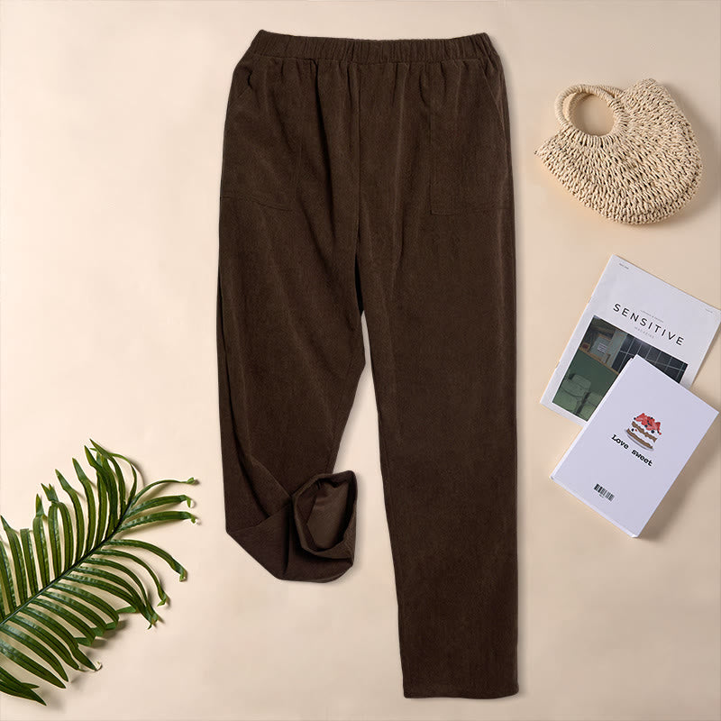 Spodnie damskie sztruksowe w jednolitym kolorze z kieszeniami Buddha Stones Commute - image 4