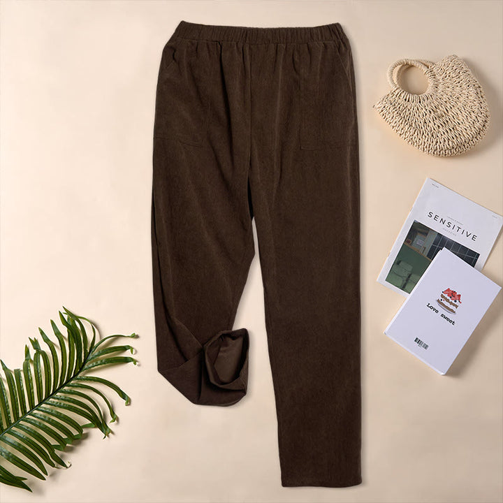 Spodnie damskie sztruksowe w jednolitym kolorze z kieszeniami Buddha Stones Commute - image 4