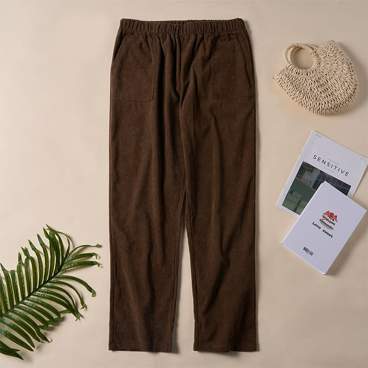 Spodnie damskie sztruksowe w jednolitym kolorze z kieszeniami Buddha Stones Commute - image 2