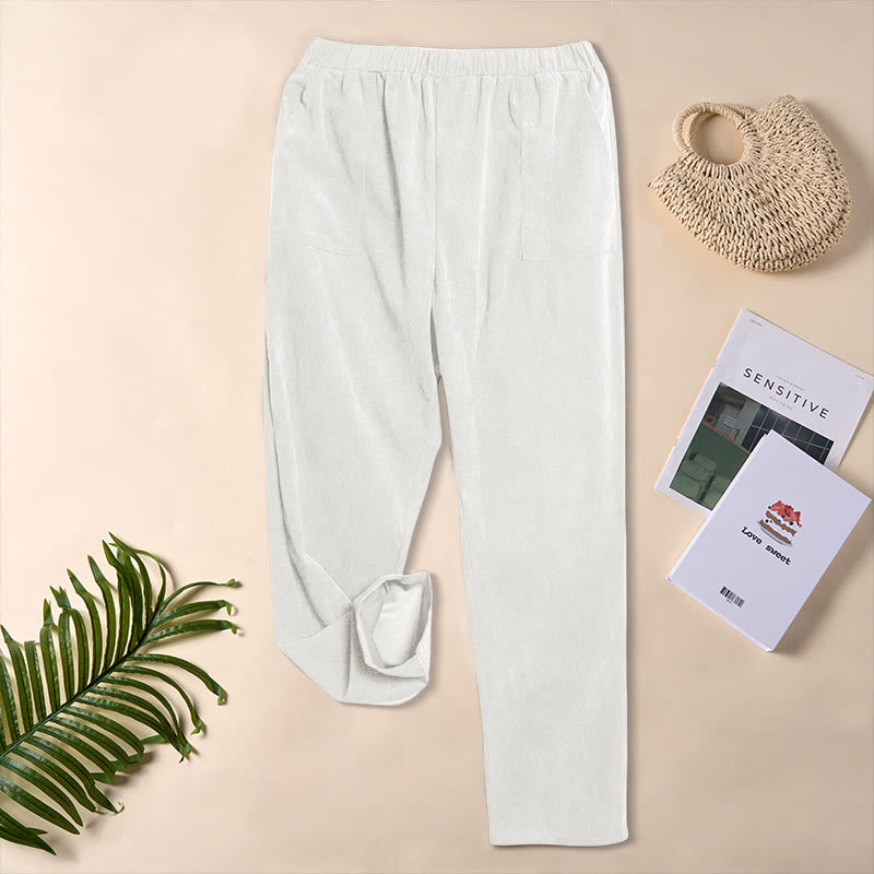 Spodnie damskie sztruksowe w jednolitym kolorze z kieszeniami Buddha Stones Commute - image 12