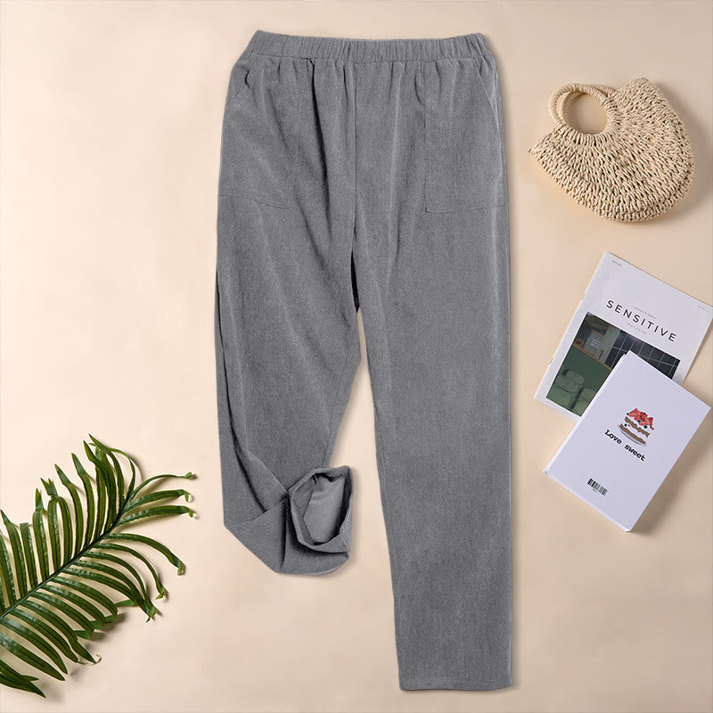 Spodnie damskie sztruksowe w jednolitym kolorze z kieszeniami Buddha Stones Commute - Ciemnoszary - US16, UK/AU20, EU48 (3XL) - image 15