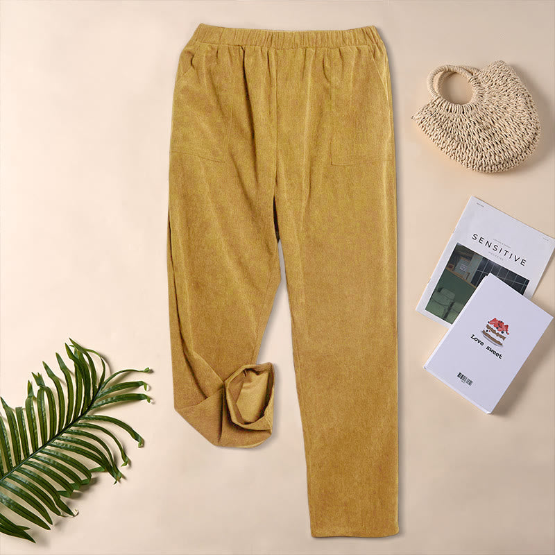 Spodnie damskie sztruksowe w jednolitym kolorze z kieszeniami Buddha Stones Commute - Nawłoć - US16, UK/AU20, EU48 (3XL) - image 19