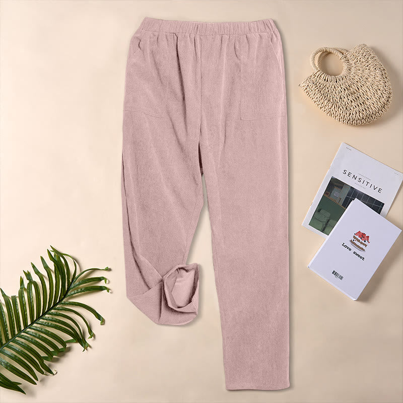 Spodnie damskie sztruksowe w jednolitym kolorze z kieszeniami Buddha Stones Commute - Jasnoróżowy - US16, UK/AU20, EU48 (3XL) - image 25