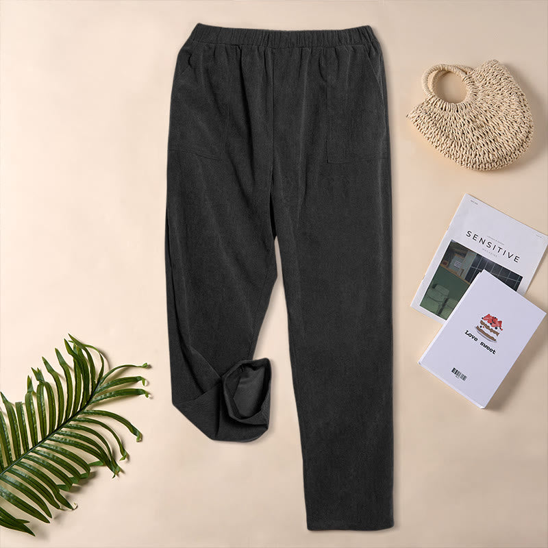 Spodnie damskie sztruksowe w jednolitym kolorze z kieszeniami Buddha Stones Commute - Czarny - US16, UK/AU20, EU48 (3XL) - image 13