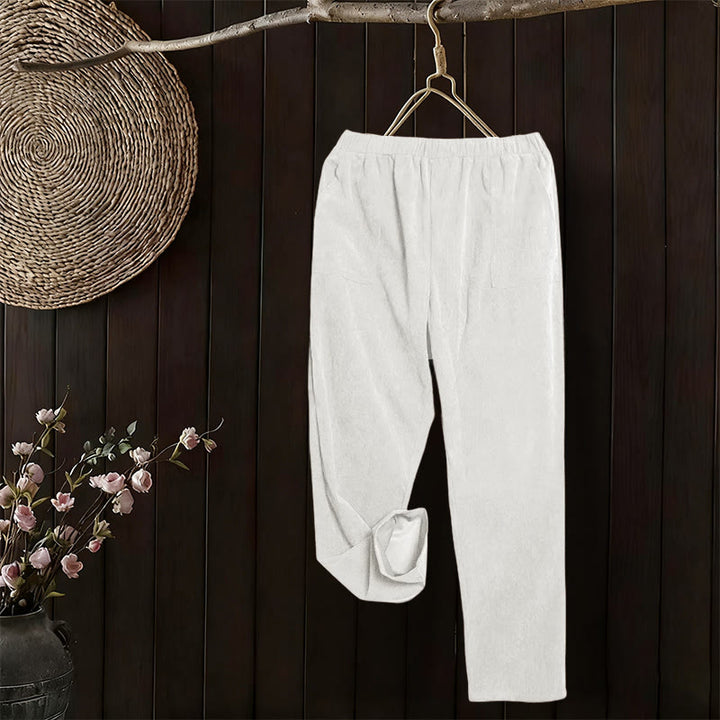 Spodnie damskie sztruksowe w jednolitym kolorze z kieszeniami Buddha Stones Commute - image 10