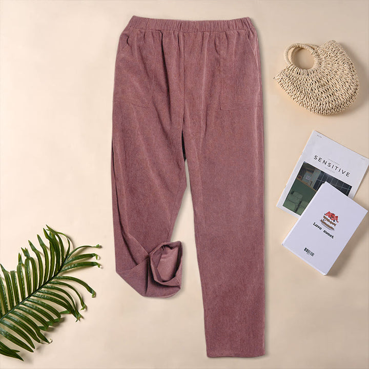 Spodnie damskie sztruksowe w jednolitym kolorze z kieszeniami Buddha Stones Commute - IndianRed - US16, UK/AU20, EU48 (3XL) - image 17