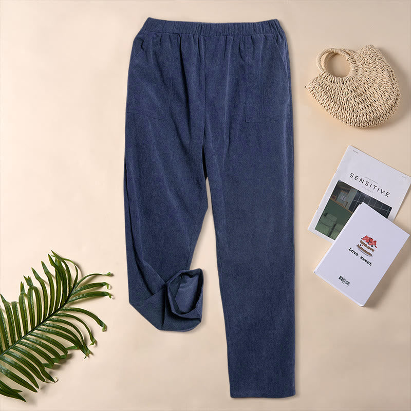 Spodnie damskie sztruksowe w jednolitym kolorze z kieszeniami Buddha Stones Commute - Ciemnoniebieski - US16, UK/AU20, EU48 (3XL) - image 21