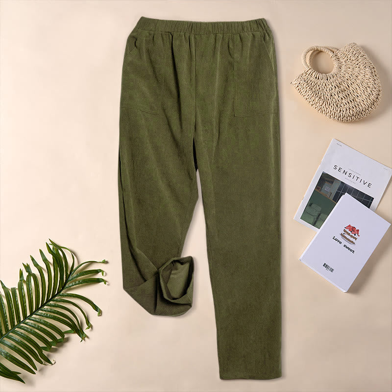 Spodnie damskie sztruksowe w jednolitym kolorze z kieszeniami Buddha Stones Commute - Oliwkowy - US16, UK/AU20, EU48 (3XL) - image 23