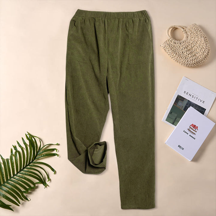 Spodnie damskie sztruksowe w jednolitym kolorze z kieszeniami Buddha Stones Commute - Oliwkowy - US16, UK/AU20, EU48 (3XL) - image 23