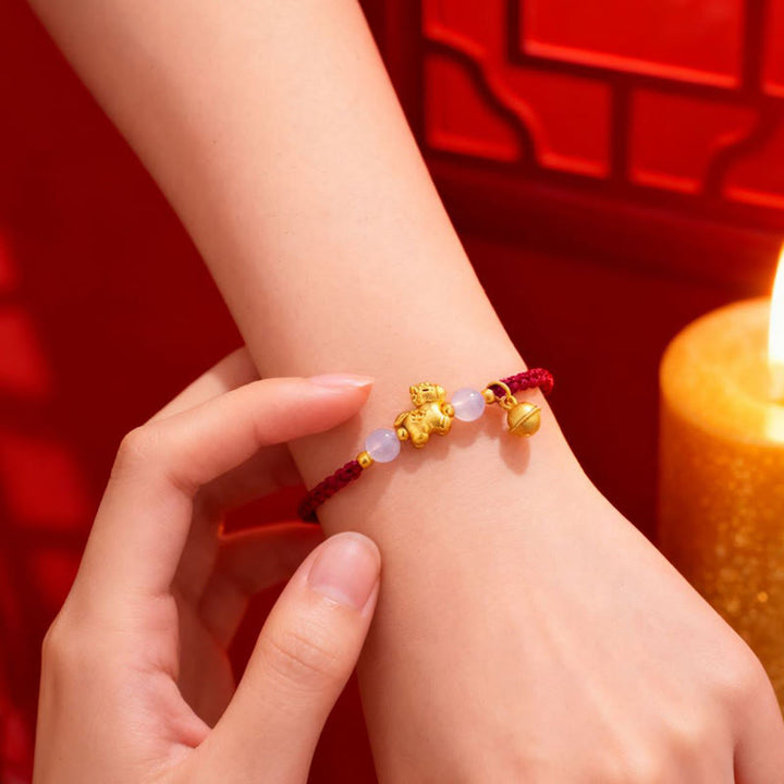 Bransoletka pleciona z Buddha Stones z roku konia, z czerwonego sznurka i białego agatu - image 4