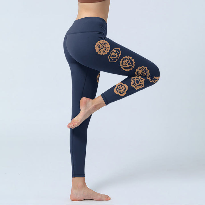 Buddha Stones Damskie legginsy do jogi z wzorem czakr - image 3