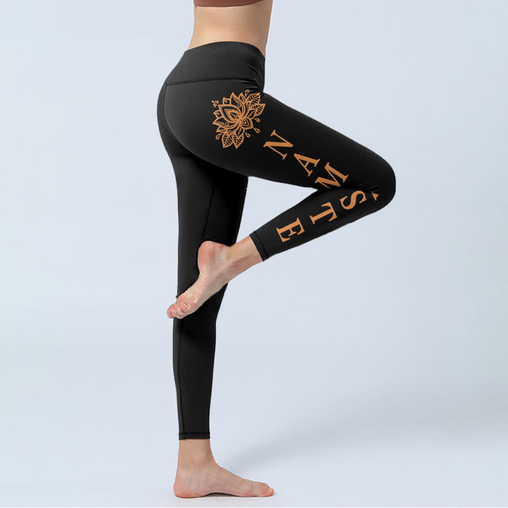 Buddha Stones Namaste Lotus Shape Gym Leggings damskie spodnie do jogi - image 3