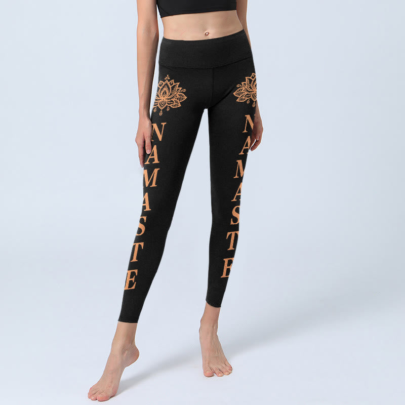 Buddha Stones Namaste Lotus Shape Gym Leggings damskie spodnie do jogi - image 5