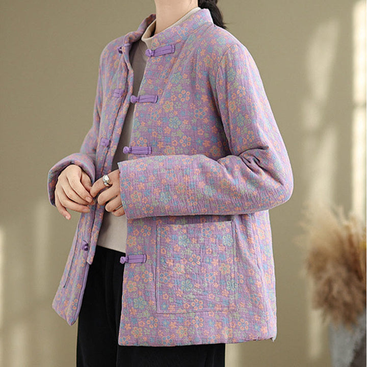 Kurtka zimowa damska z długim rękawem i kieszeniami, gruba bawełna z motywem kwiatowym, z motywem Buddha Stones - image 20